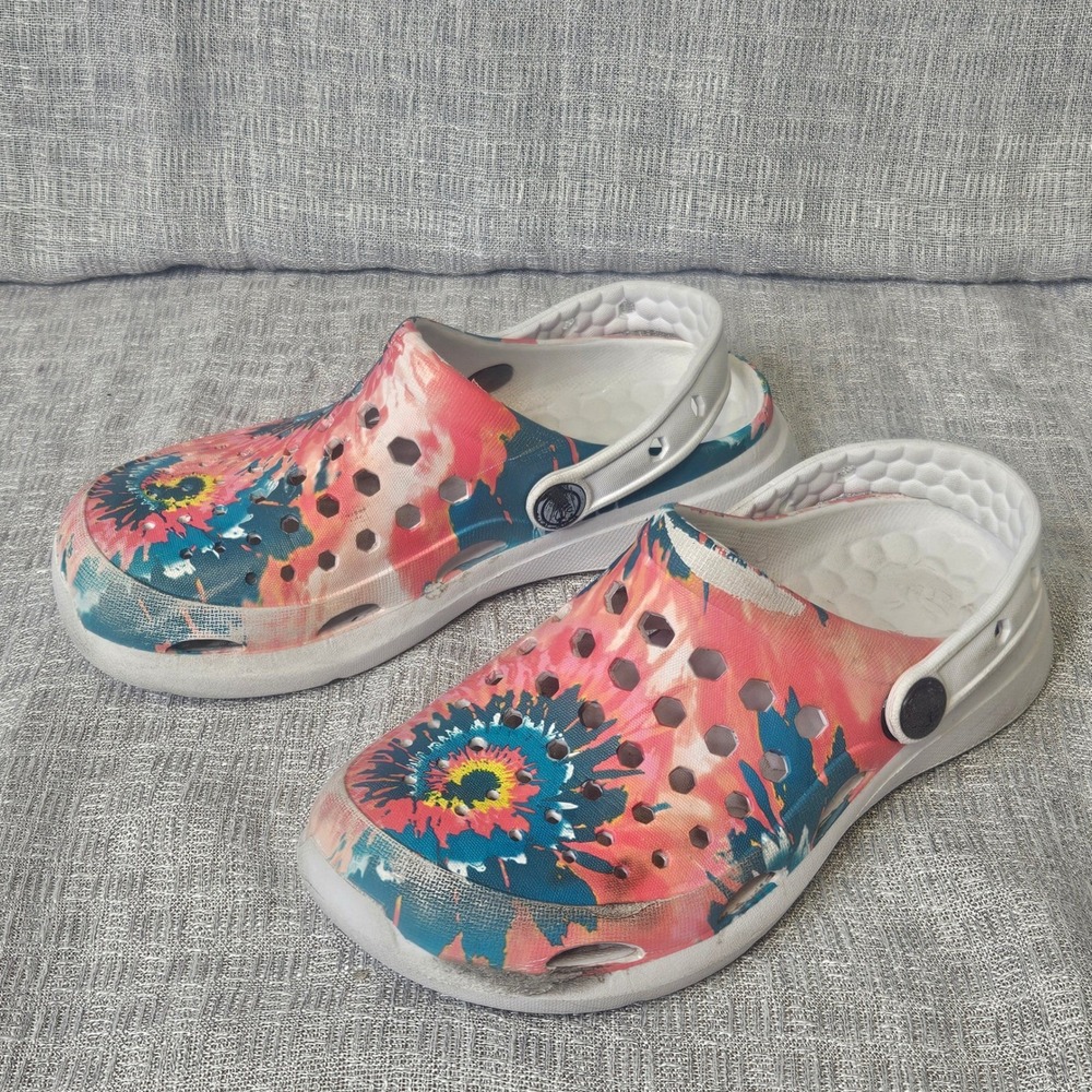 Joybees Everyday Clogs Tie Dye Floral Pink Blue White Kids Size 1 - 2 - Picture 3 of 11